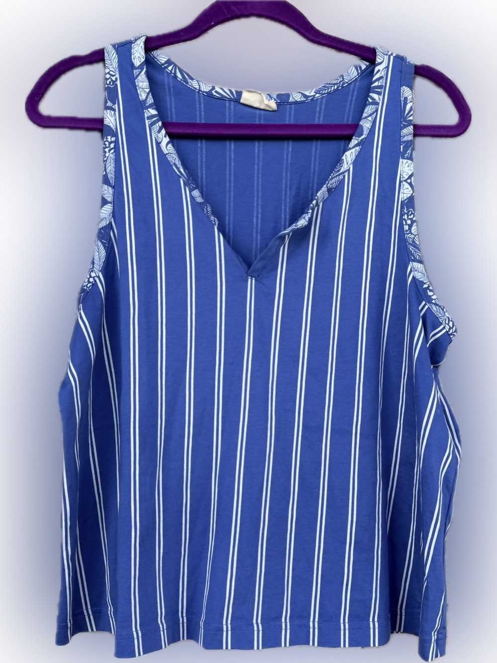 Pact Organic Staycation Sleep Tank Size L Blue Isle Stripes